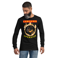 Forklift Ninja in Flames, Certified Forklift Operator GY Unisex Long Sleeve Tee