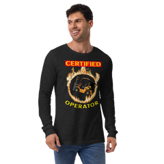 Forklift Ninja in Flames, Certified Forklift Operator GY Unisex Long Sleeve Tee