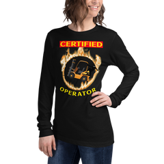 Forklift Ninja in Flames, Certified Forklift Operator GY Unisex Long Sleeve Tee