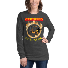 Forklift Ninja in Flames, Certified Forklift Operator GY Unisex Long Sleeve Tee