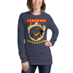 Forklift Ninja in Flames, Certified Forklift Operator GY Unisex Long Sleeve Tee