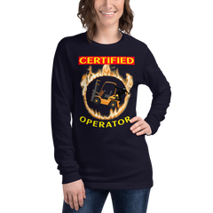 Forklift Ninja in Flames, Certified Forklift Operator GY Unisex Long Sleeve Tee